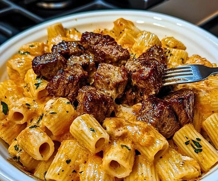 Cajun Steak Tips with Cheesy Rigatoni