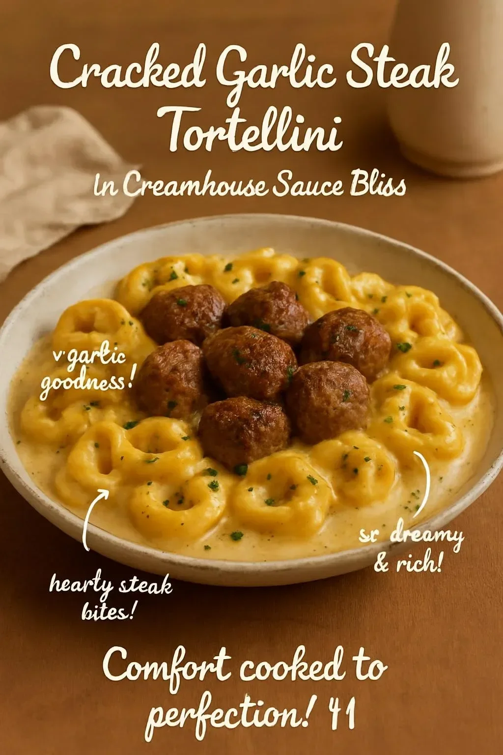 Cracked Garlic Steak Tortellini in Creamhouse Sauce Bliss