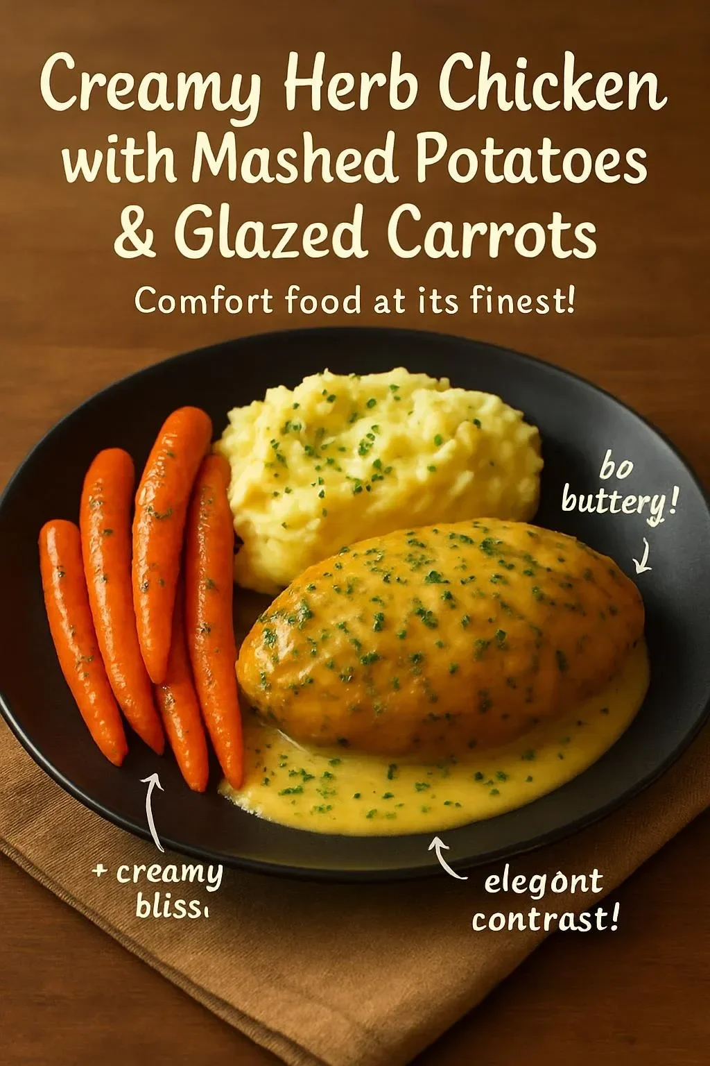 Creamy Herb Chicken with Mashed Potatoes & Glazed Carrots