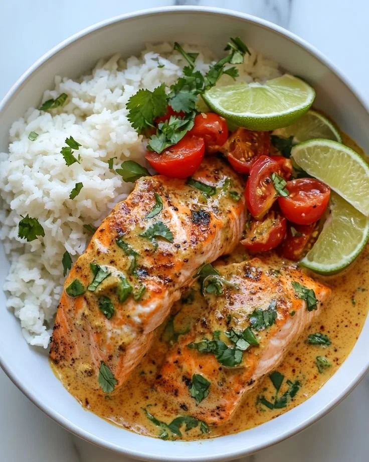 One-Pan Coconut Curry Salmon with Garlic Butter